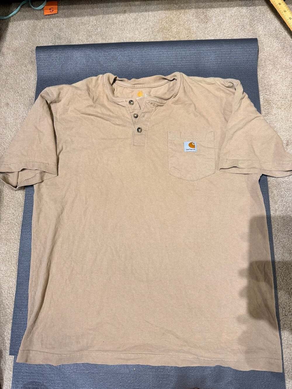 Carhartt K84DES Men's Loose Fit Heavyweight Henley T-Shirt Beige Size L
